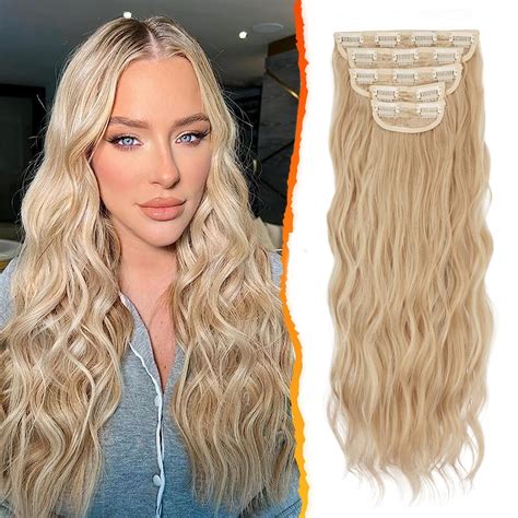 Amazon Barsdar Blonde Clip In Hair Extensions Inch Wavy Clip