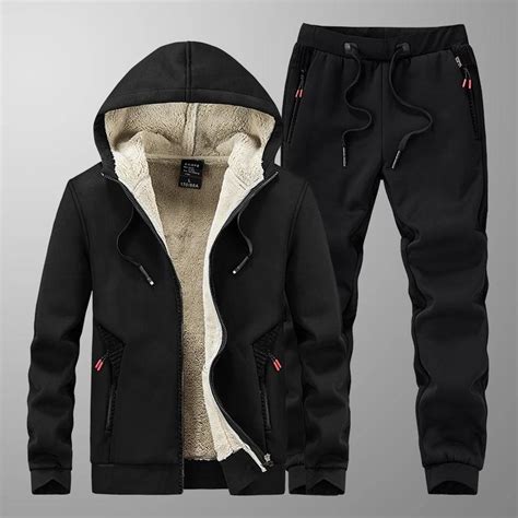 Cheap Men Winter Fleece Sets Thick Hoodies Pants Suit Hooded Sweatshirt