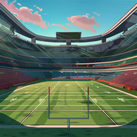 3D Render Of A Large Modern American Football Stadium With Green Grass