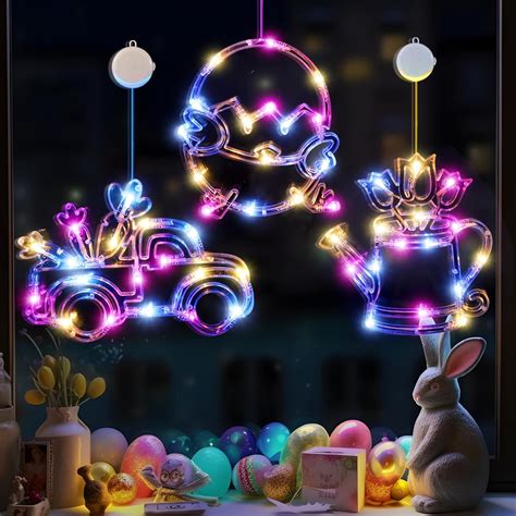 Lolstar Easter Decorations Pack Easter Window Lights Easter Chicken