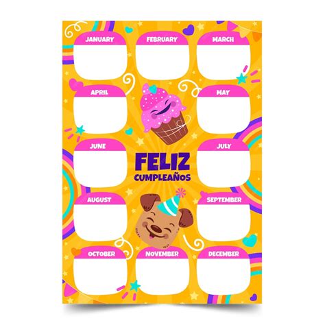 Modelo De Calendário De Aniversário Desenhado A Mão Vetor Premium