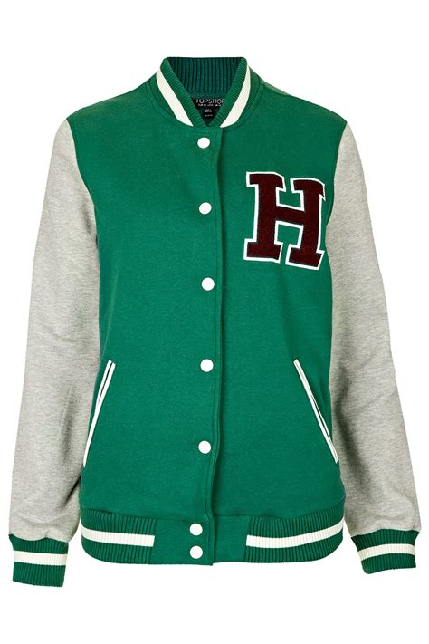 lyst topshop jersey  varsity bomber jacket  green