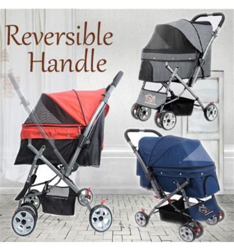 Dual View Extra Large Pet Stroller With Reversible Handle 2 Ways Handle