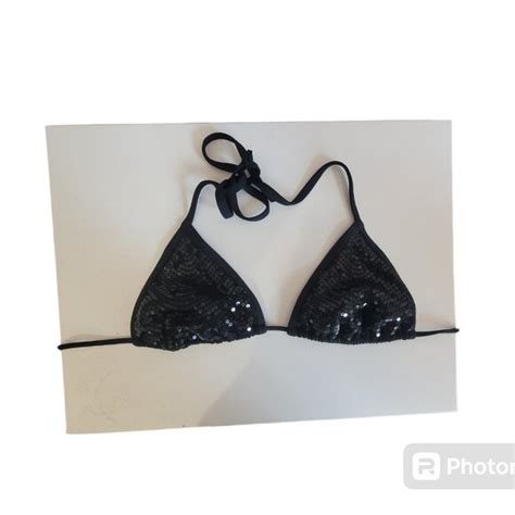 Xhilaration Swim Black Medium Sequin Xhilaration String Bikini Top