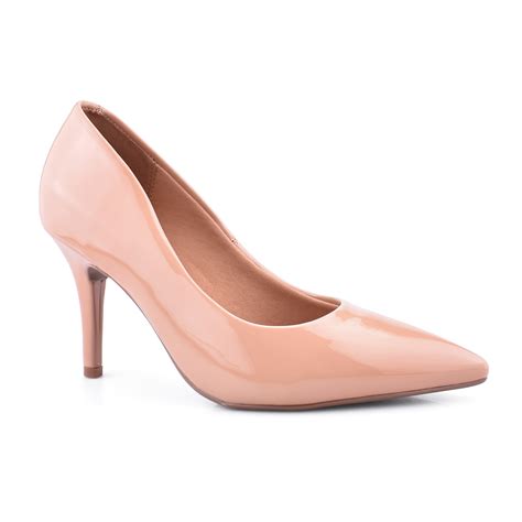 Scarpin Fechado Salto Alto Bico Fino Ultra Confort Vel Godiva Verniz Nude Godiva Cal Ados