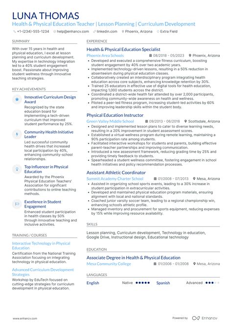 19 Physical Education Teacher Resume Examples & Guide for 2025