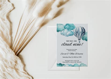 Blue Hot Air Balloon Baby Shower Invitation Oh Boy Invite It S A Boy Digital Editable