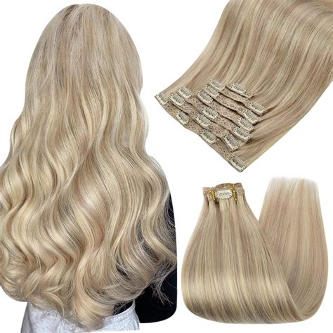 Amazon Ugeat Clip In Hair Extensions P Highlight Ash Blonde