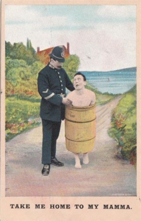 Bamforth Humour Policeman With Naked Man In Barrel Take Me Home To My Mamma Topics Humour