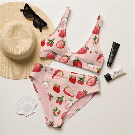 Strawberry Recycled High Waisted Bikini Etsy