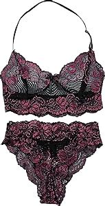 Amazon Women Sexy Sheer Floral Lace Pajamas Lingerie Set High Waist Sleepwear Bra And Panty