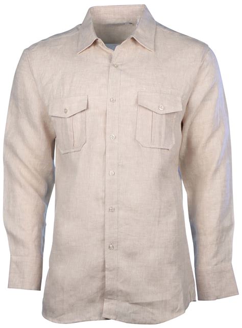 Mojito Collection Men S Linen 2 Pocket Long Sleeve Button Down Shirt EBay