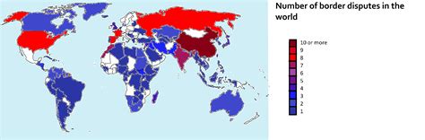 How many border disputes each country has : r/MapPorn