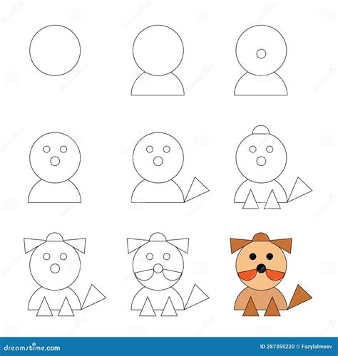 Worksheet Easy Guide To Drawing Cartoon Animal. Simple Step-by-step Drawing Tutorial Stock
