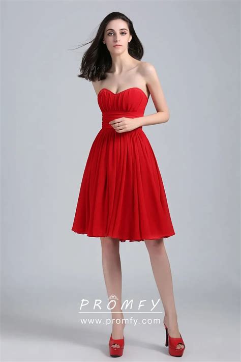 Strapless Sweetheart Red Chiffon Short Knee Length Celebrity Homecoming