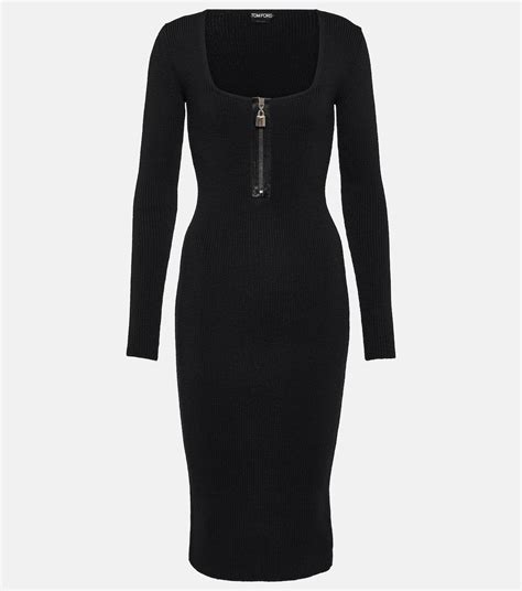 Ribbed Knit Wool Midi Dress In Black Tom Ford Mytheresa