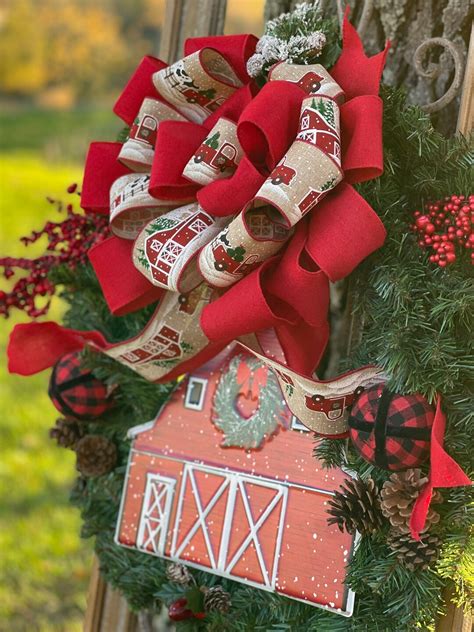 Christmas Wreath /christmas Door Wreath/ Christmas Door Decor /red Barn Christmas Wreath ...