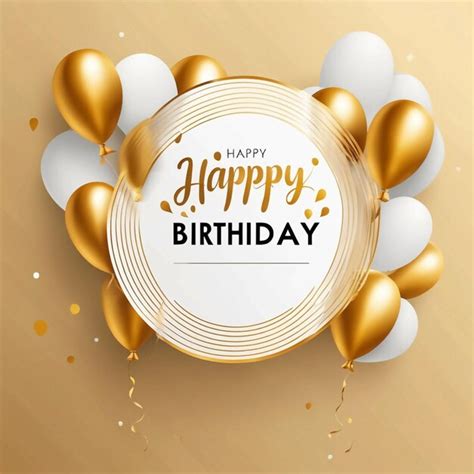 vetor plano circulo dourado  baloes feliz aniversario texto fundo