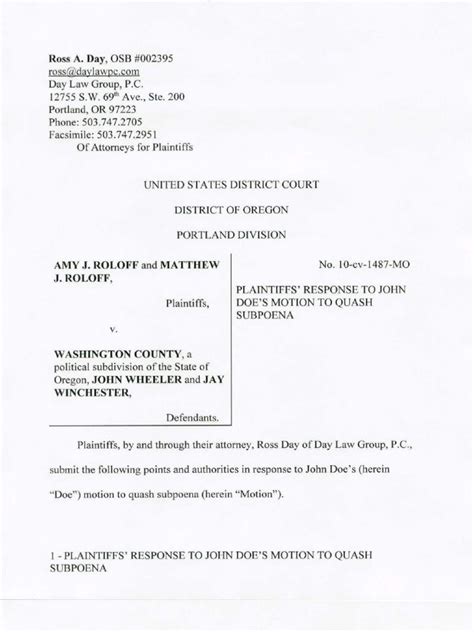 Response To Motion To Quash Wpd Jan 12 Pdf Federal Rules Of Civil