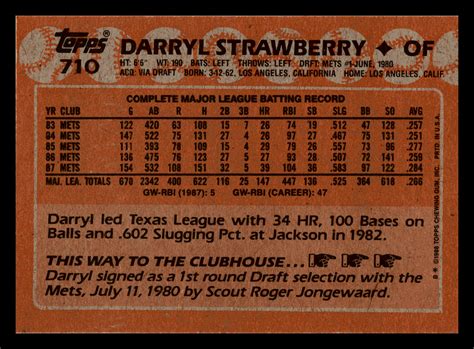 Topps Darryl Strawberry New York Mets Centered Mint Ebay