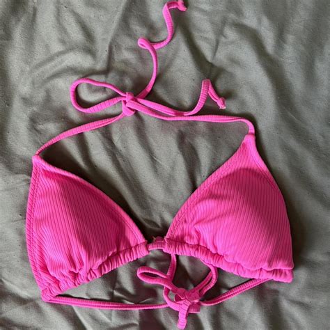 M Neon Pink Ribbed Bikini Top Barely Worn No Flaws Depop