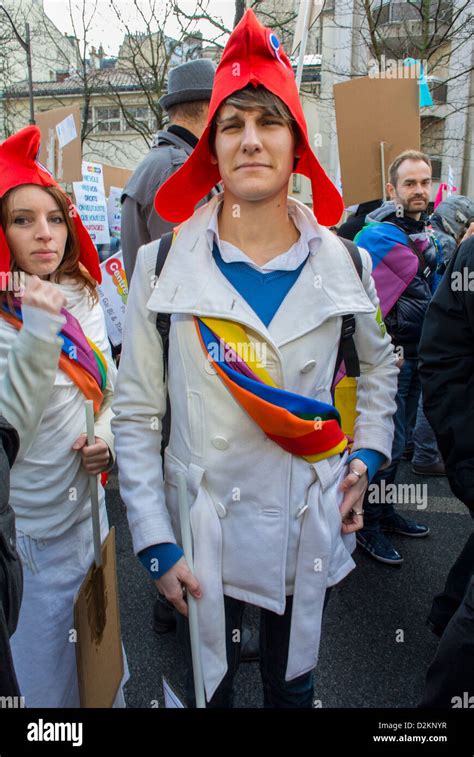Paris France French LGTB N G O Groups Marching At Pro Gay Marriage Demonstration Woman In