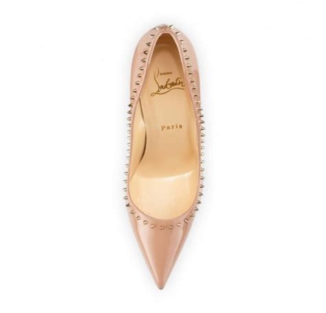 Christian Louboutin Anjalina Spike Patent Red Sole Pump Nude Golden Shoes Post