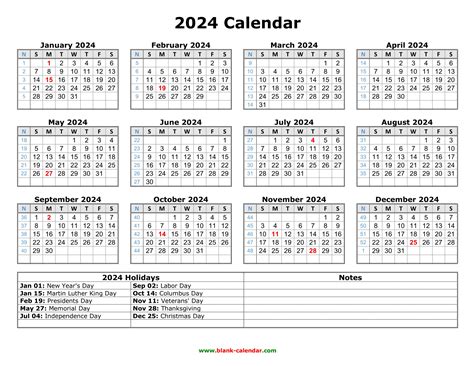 Printable 2024 Calendar With Holidays Free Printable Calendar 2025