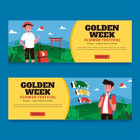 Free Vector Flat Horizontal Banner Template For Golden Week Celebration