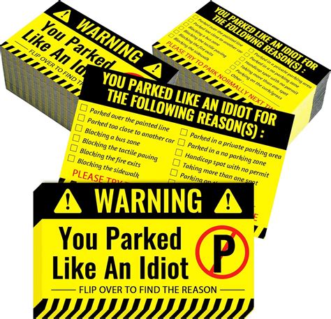 100 Pieces Bad Parking Cards You Parked Like An Idiot Cards 3 5 X 2 Inches Bad Parking Stickers