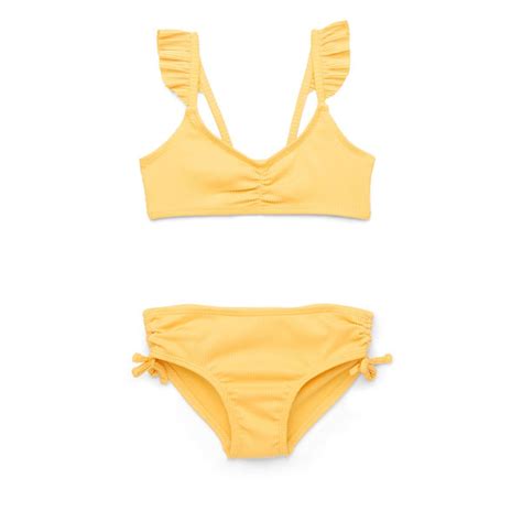 Wonder Nation Girls Rib Knit Ruffle Strap Bikini Top Mid Rise Tie Bottoms With Upf Sizes