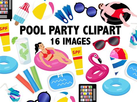 POOL PARTY CLIPART Summer Fun Clip Art Icons, Beach Swimming Digital ...