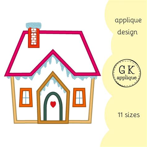 Gingerbread House Applique Design Christmas House Applique Machine