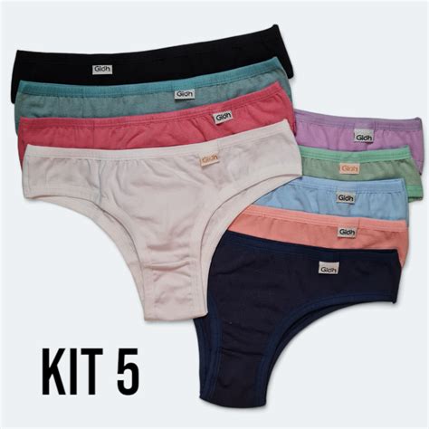 Kit 5 Calcinhas Gioh Básica Lisa Tanga Algodão Confortável Lingerie Feminina Alicia Shopee Brasil