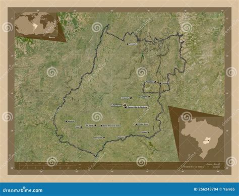 Goias Brazil Low Res Satellite Labelled Points Of Cities Stock