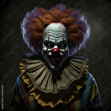 Scary evil killer clown portrait character design. Isolated on black ...