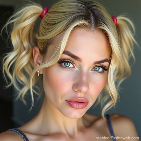 Green Eyed Blonde Woman In Short Pigtails Stable Diffusion Online