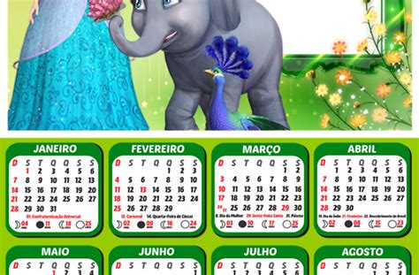 Calendário Elefante Tika Barbie 2024 Moldura Png Digital Grátis