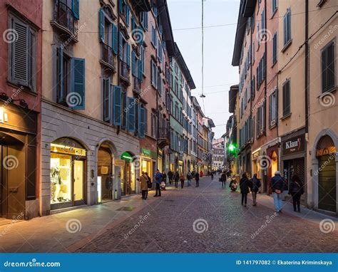 Via Sant Alessandro In Bergamo City In Evenin Editorial Photography