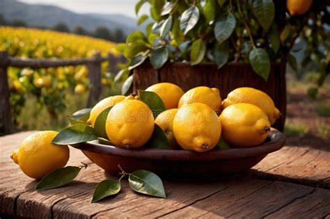 Lemon Fruit Harvest In Orchard Farm Crop Ripe From Tree Stock