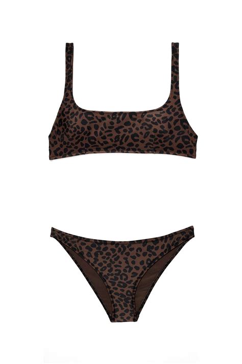 Leopar Desen Bodrum Kare Yaka Bikini