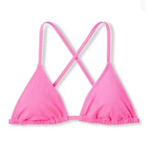 Wild Fable Swim Nwt Ribbed Hot Pink Wild Fable Triangle Bikini Top Wremovable Pads M Poshmark