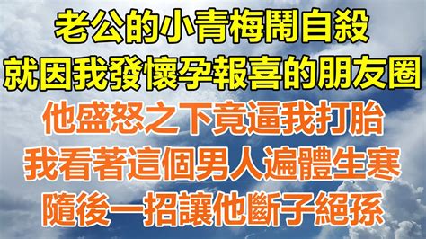 （完結爽文）老公的小青梅鬧自殺，就因我發懷孕報喜的朋友圈，他盛怒之下竟逼我打胎，我看著這個男人遍體生寒，隨後一招讓他斷子絕孫！ 情感生活 老年人 幸福生活 出軌 家產 白月光 老人 Youtube