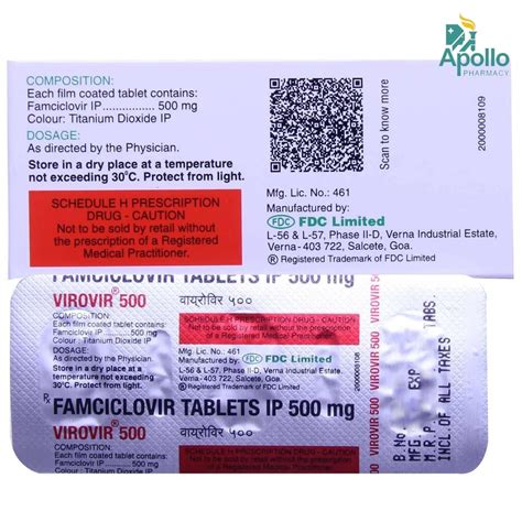 Virovir 500 Mg Tablets At Rs 400 Stripe Famciclovir Tablet In Nagpur