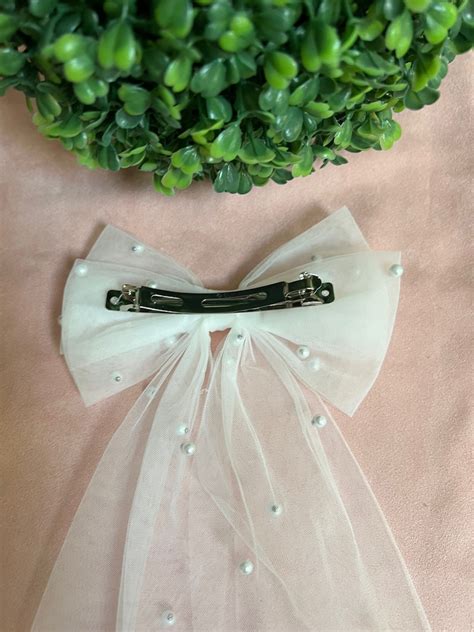 Pearl Bridal Bow Tulle Pearl Bride Hair Bow Wedding Bow Pearl Etsy