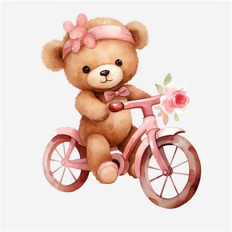 Premium Photo Cute Watercolor Girl Teddy Bear On Bicycle Illustration