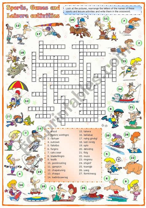 Sports Games And Leisure Activities Crossword Of Esl