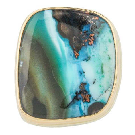 Indonesian Blue Fossilized Opalized Wood Ring Chemistry Jewelry