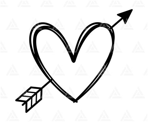 Arrow Heart Svg Love Arrow Svg Arrow Hand Drawn Heart Svg Valentine