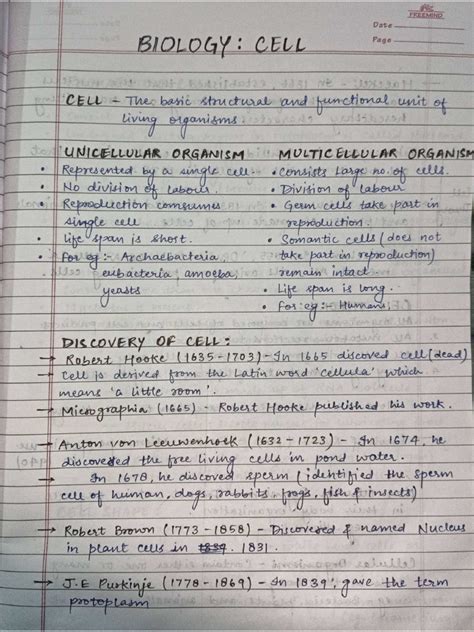 biology cell handwritten notes